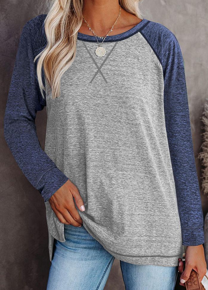 Long Sleeve Round Neck Patchwork T-shirt