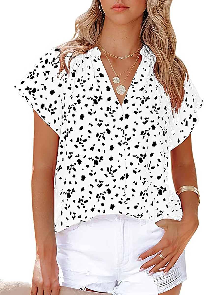 Women's Blouses Chiffon Fashion Print V Neck Short Sleeve Blouse