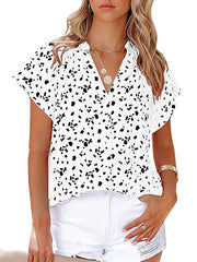 Women's Blouses Chiffon Fashion Print V Neck Short Sleeve Blouse