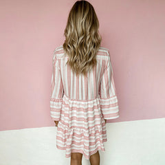 Casual V-Neck Long Sleeve Printed Loose Mini Dress