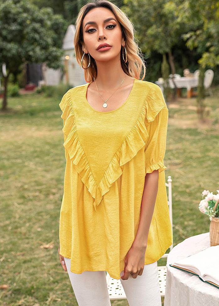 Flouncing Round Neck Short Sleeve T-shirt