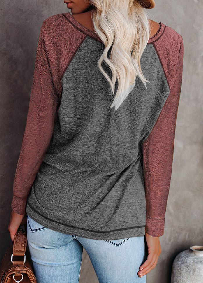 Long Sleeve Round Neck Patchwork T-shirt