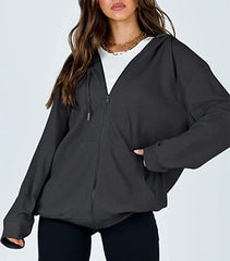 Casual Zip Up Drawstring Hoodie Sweatshirt
