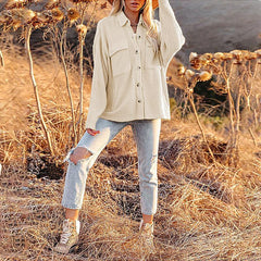 Corduroy Button Down Casual Blouses Top