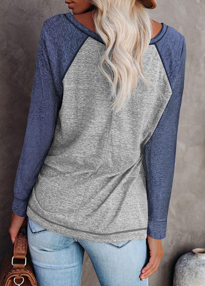 Long Sleeve Round Neck Patchwork T-shirt