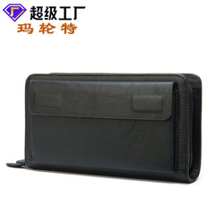 Business Men Long Top Layer Cowhide Double Zipper Purse