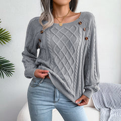 Long Sleeve Scoop Neck Knitted Solid Sweatshirt