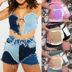 Women's Color Blocked Denim Shorts