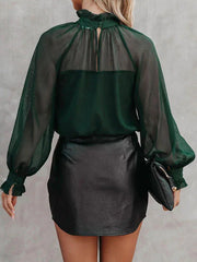 Women's Blouses Turtleneck Balloon Sleeve Chiffon Blouse