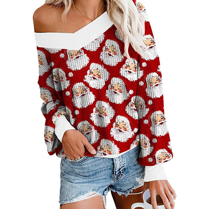 Fashion V-Neck Long Sleeve Print Sweatshirt