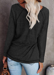 Long Sleeve Round Neck Solid Color T-shirt