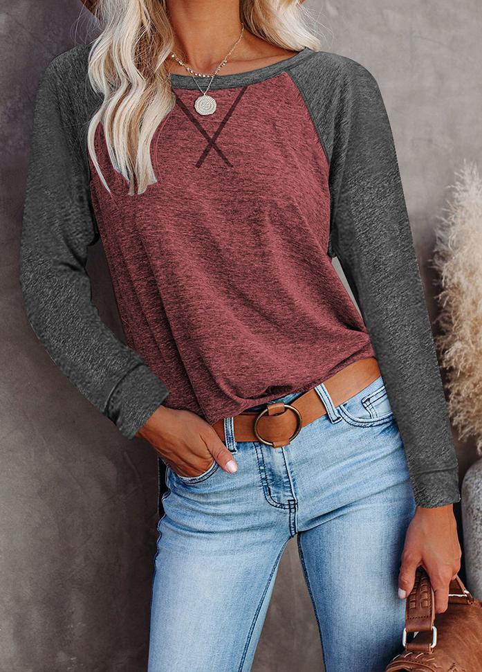 Long Sleeve Round Neck Patchwork T-shirt