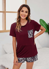 Leoprad Printed Round Neck Short T-shirt And Shorts