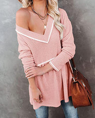 Casual V Neck Waffle Tonic Sweater