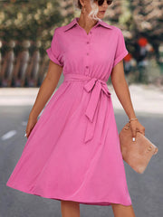 Women's Dresses Lace Up Solid Color V Neck Midi Dress