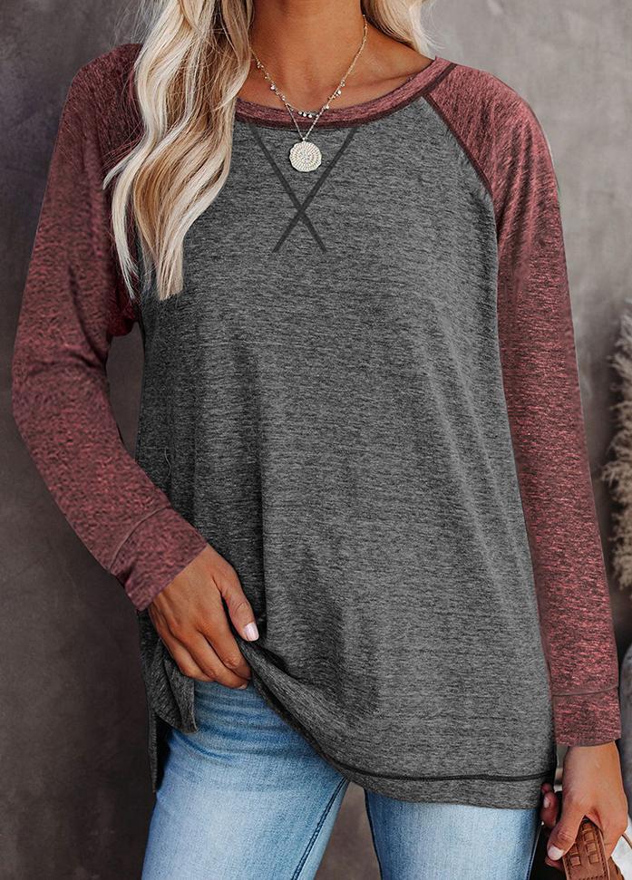 Long Sleeve Round Neck Patchwork T-shirt