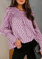 Long Sleeve Round Neck Printed Blouse