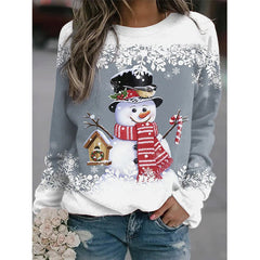 Crew Neck Long Sleeve Snowman Printed Sweatshirt