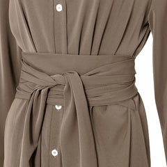 Button Down Collar Long Sleeve Midi Dress