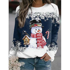 Crew Neck Long Sleeve Snowman Printed Sweatshirt