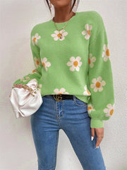 Floral Round Neck Solid Color Sweatshirt