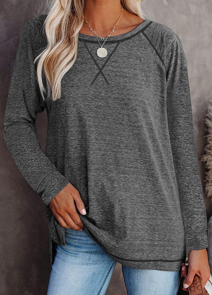 Long Sleeve Round Neck Patchwork T-shirt