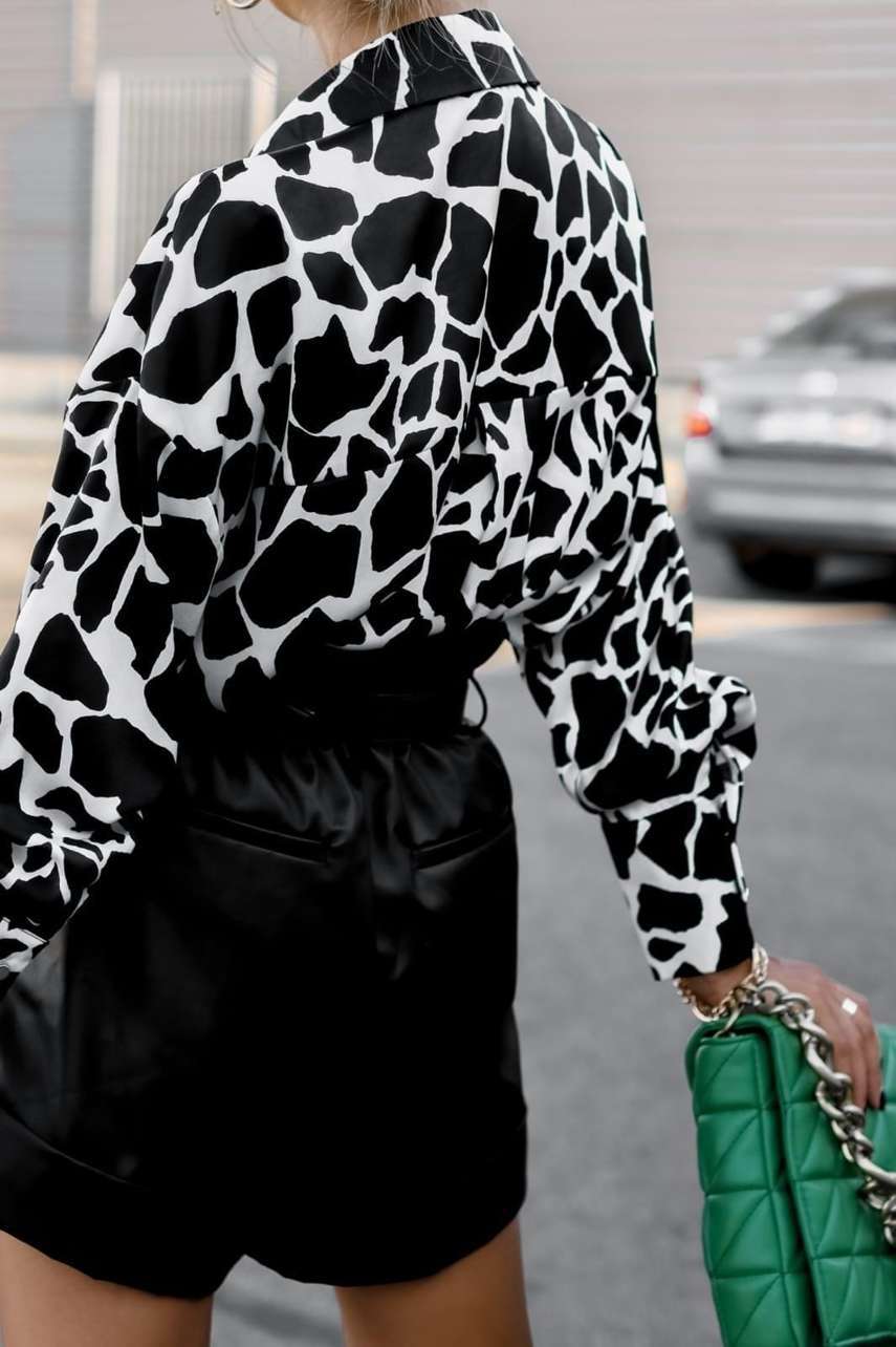 Elegant Turn Down Collar Button Printed Shirt