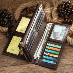 Long Men's Leather Cowhide Zipper Purse