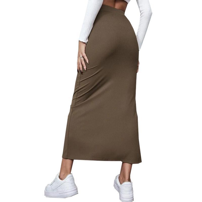 Casual High Waist Side Slit Midi Skirt
