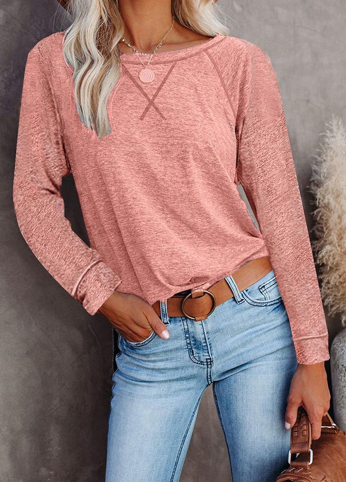 Long Sleeve Round Neck Patchwork T-shirt
