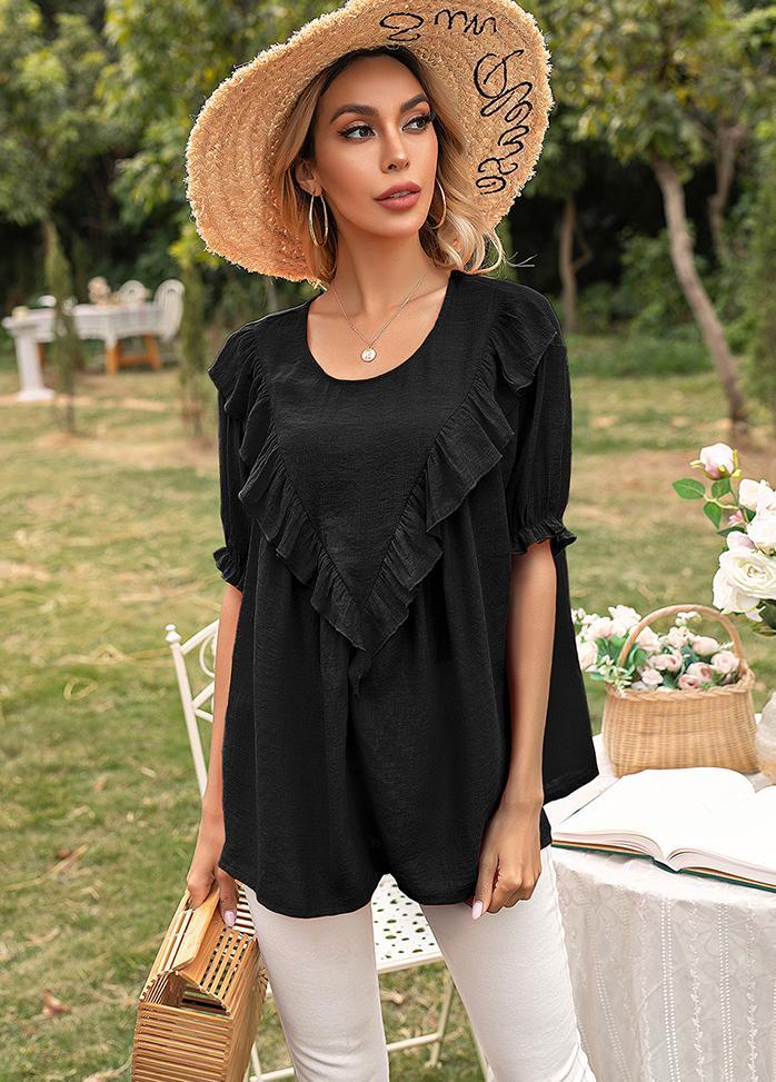 Flouncing Round Neck Short Sleeve T-shirt