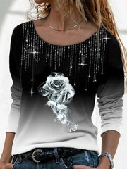 Casual Long Sleeve Round Neck Print Top Blouse