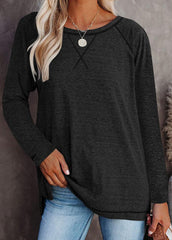 Long Sleeve Round Neck Solid Color T-shirt