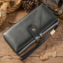 Long Men's Leather Cowhide Zipper Purse