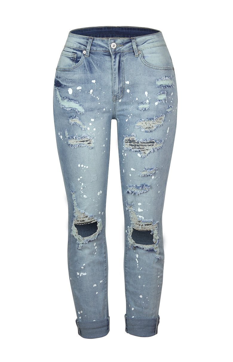 Casual Long Ripped Denim Jeans