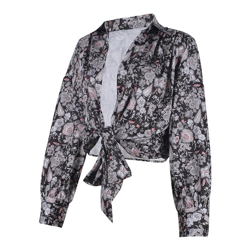 Tie Front Floral Long Sleeve Blouse Top