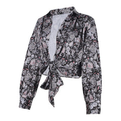 Tie Front Floral Long Sleeve Blouse Top