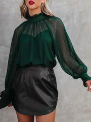 Women's Blouses Turtleneck Balloon Sleeve Chiffon Blouse