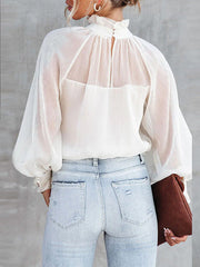 Women's Blouses Turtleneck Balloon Sleeve Chiffon Blouse