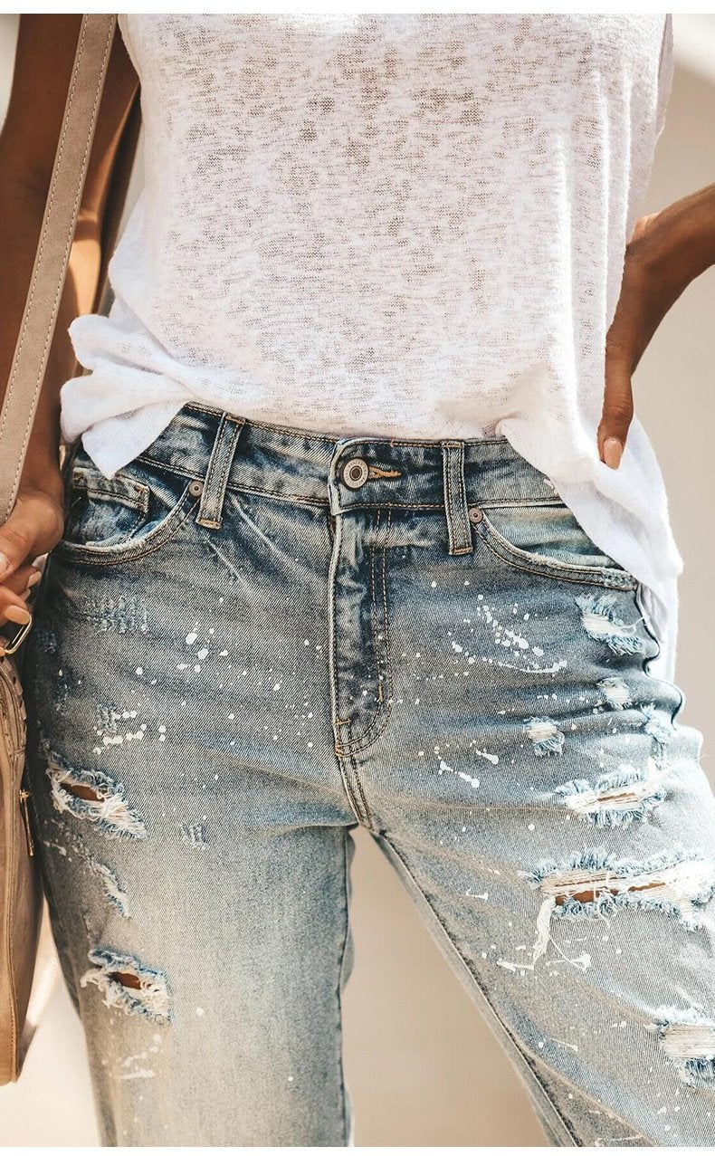 Casual Long Ripped Denim Jeans