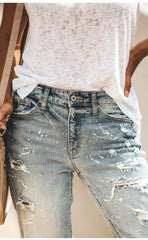Casual Long Ripped Denim Jeans