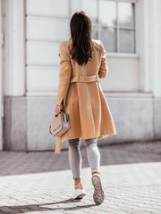 Stand Collar Knee Length Cashmere Wool Blend Jacket