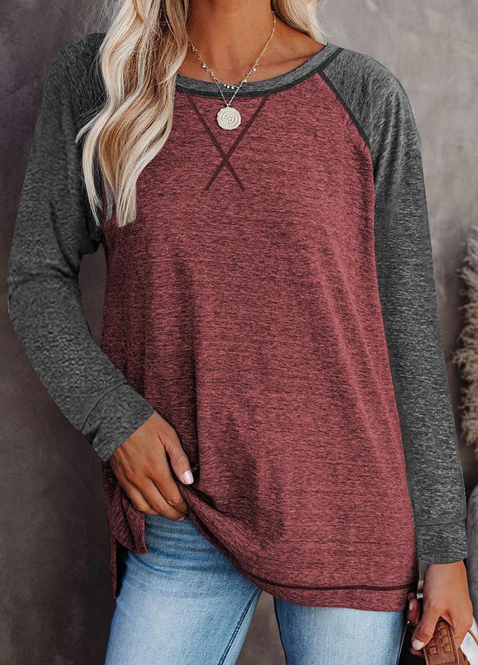 Long Sleeve Round Neck Patchwork T-shirt