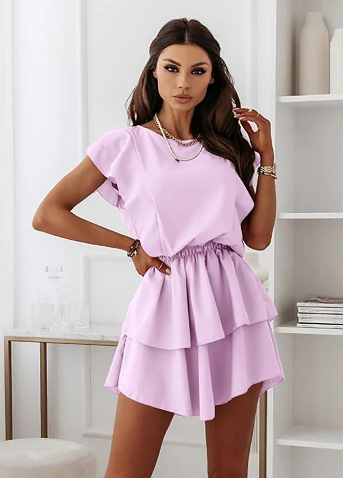 Flouncing Short Sleeve Round Neck Dress