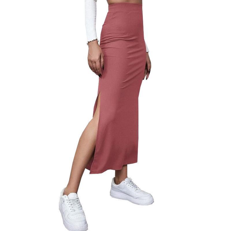 Casual High Waist Side Slit Midi Skirt