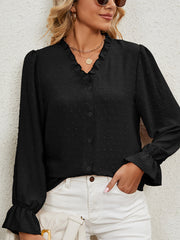 Women's Blouses V Neck Solid Color Cut Flower Chiffon Blouse