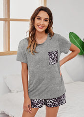 Leoprad Printed Round Neck Short T-shirt And Shorts