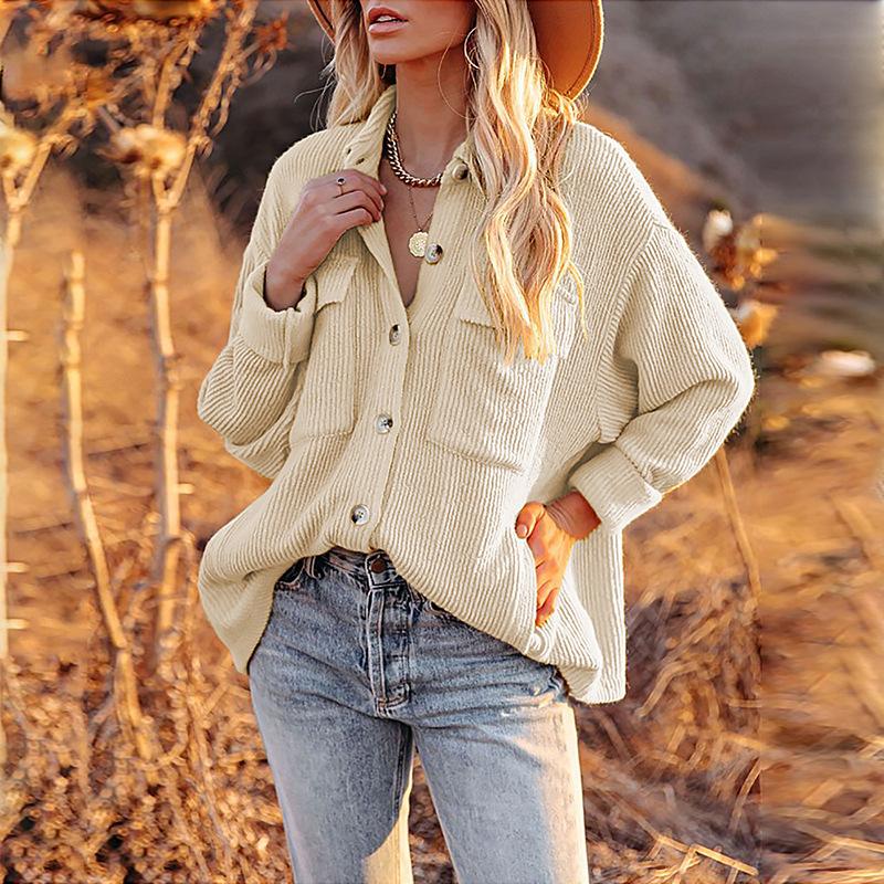 Corduroy Button Down Casual Blouses Top