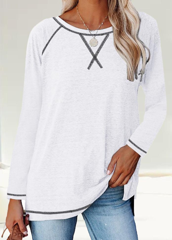 Long Sleeve Round Neck Patchwork T-shirt