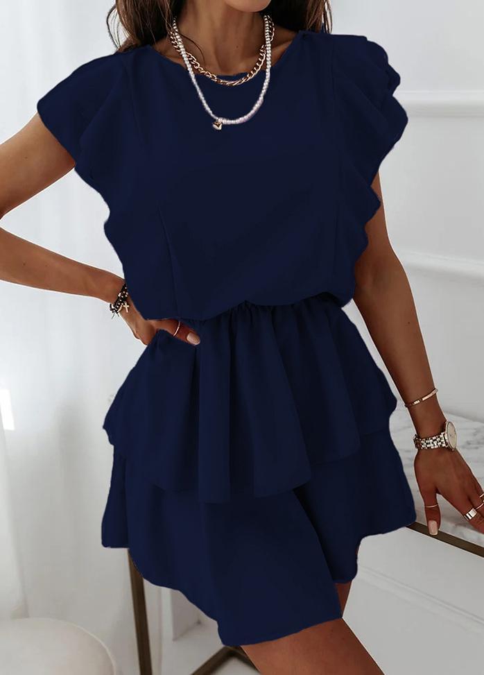 Flouncing Short Sleeve Round Neck Dress